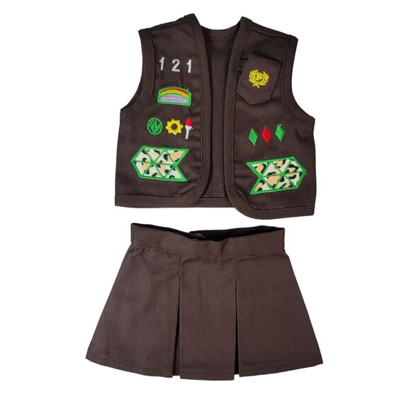 Girl Scouts Clothes for 18" Doll 4 PCS Skirt Top Hat Patch Vest Hook Loop OG AG - Picture 9 of 13